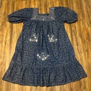 Ramona Rull Dress Women's 3X Blue Denim Square Neck Ballon Sleeves Trapeze Style